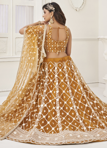 Yellow Sequence Work Soft Net Lehenga Choli For Wedding